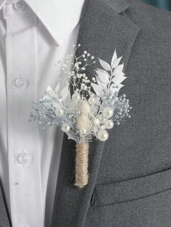 1 Pieza Corsage De Alta Gama Con Decoración De Flor Gypsophila Y Perlas Artificiales, Adecuado Para Bodas Y Fiestas