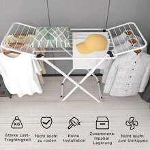Clothes Wing Dryer, Foldable Clothes Rack With Wings, Wing Clothes Rack With Non-Slip Feet, Rust-Proof For Bathroom Or Balcony - White - View 7