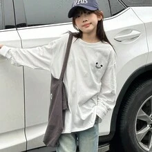 Tween Girl T-Shirt 长袖 2024 新款春秋时尚上衣，春季衬衫 - 白色 - 查看 5