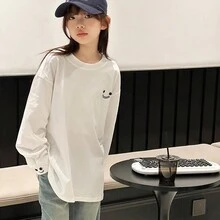 Tween Girl T-Shirt 长袖 2024 新款春秋时尚上衣，春季衬衫 - 白色 - 查看 3