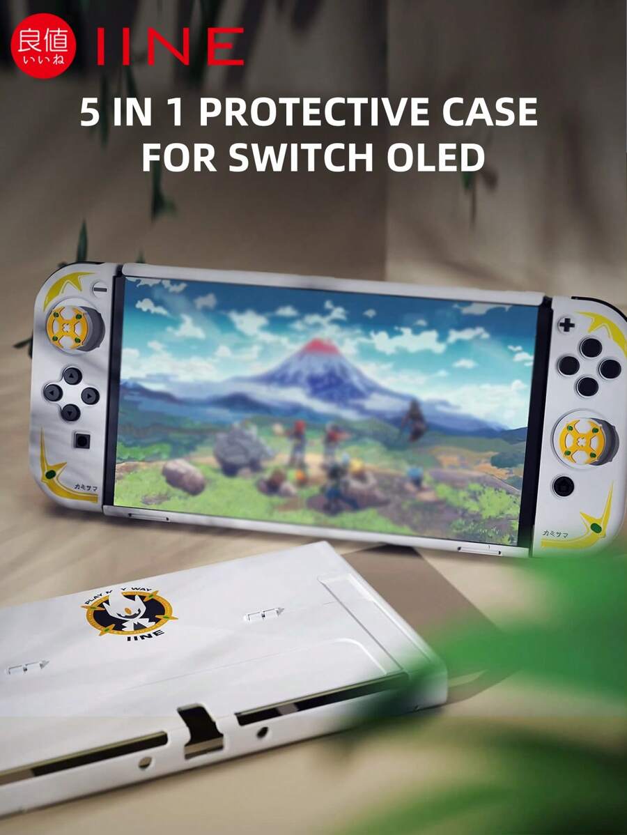 Kit de funda OLED para Switch IINE con estuche protector de Joy-Con * 1 tapa de agarre * 2, estuche protector de la serie Arceus a prueba de choques, a prueba de polvo, a prueba de arañazos y a prueba de sudor compatible con accesorios de la consola de juegos  NS Switch OLED, blanco L601
