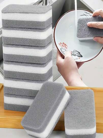 3/5/7/10/15/18pcs Multifunctional Cleaning Sponge, Double-Sided Scouring Pad For Household Cleaning, Dishwashing Sponge, Premium Kitchen Sponge, Durable Non-Scratch Sponge Wipe, Super Absorbent, Cleaning Supplies, Cleaning Tool, Ready For School