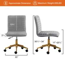 Furnistyle Velvet Upholstered Tufted Home Office Chair, Armless Desk Task Chair With Wheels, 360° Swivel Beauty Vanity Chair For Makeup Room, Ergonomic Computer Rolling Desk Chair With Back, Adjustable Accent Chair With Gold Metal Base Stool Chair, Mid-Back Office Chair For Desk With Soft Seat
