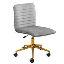 Furnistyle Velvet Upholstered Tufted Home Office Chair, Armless Desk Task Chair With Wheels, 360° Swivel Beauty Vanity Chair For Makeup Room, Ergonomic Computer Rolling Desk Chair With Back, Adjustable Accent Chair With Gold Metal Base Stool Chair, Mid-Back Office Chair For Desk With Soft Seat