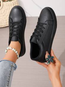 Của phụ nữ Đúng mốt Thể thao Giản dị Giày dép Phong cách mới Giày thể thao Cơ bản Trắng Giày dép - màu đen - Xem 2