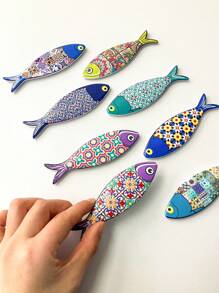 1pc Bohemian Style Multicolored Melamine Fish Shaped Embossed Refrigerator Magnet For Home Decoration And Festival