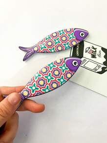 1pc Bohemian Style Multicolored Melamine Fish Shaped Embossed Refrigerator Magnet For Home Decoration And Festival