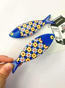 1pc Bohemian Style Multicolored Melamine Fish Shaped Embossed Refrigerator Magnet For Home Decoration And Festival