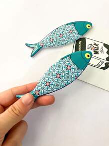 1pc Bohemian Style Multicolored Melamine Fish Shaped Embossed Refrigerator Magnet For Home Decoration And Festival