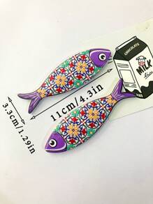 1pc Bohemian Style Multicolored Melamine Fish Shaped Embossed Refrigerator Magnet For Home Decoration And Festival