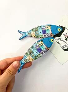 1pc Bohemian Style Multicolored Melamine Fish Shaped Embossed Refrigerator Magnet For Home Decoration And Festival