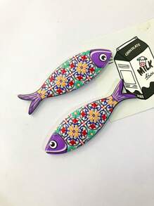 1pc Bohemian Style Multicolored Melamine Fish Shaped Embossed Refrigerator Magnet For Home Decoration And Festival
