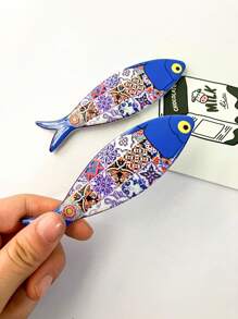 1pc Bohemian Style Multicolored Melamine Fish Shaped Embossed Refrigerator Magnet For Home Decoration And Festival