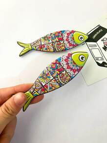 1pc Bohemian Style Multicolored Melamine Fish Shaped Embossed Refrigerator Magnet For Home Decoration And Festival