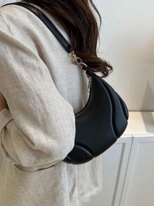 A Zippered Pu Solid Color Armpit Bag, Crescent Bag, Fashionable Retro Work Shoulder Bag, Versatile Bag, Suitable For Women's Daily Workplace Use