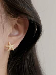 1pair Simple & Versatile Starfish Stud Earrings, Perfect For Women To Wear At Beach, Party Or During Travel - Starfish - View 2