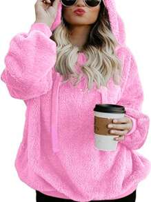 Women's Sherpa Fleece Zip Up Hoodies With Side Pockets