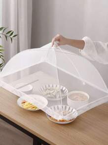 1pc White Foldable Mesh Food Cover Net For Dining Table, Anti-Fly Dustproof Kitchen Outdoor Picnic Dish Cloche - White - View 6
