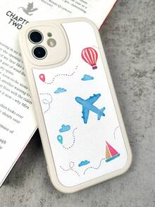 1 Ốp lưng điện thoại TPU mềm bảo vệ toàn diện cạnh viền, họa tiết máy bay đường nét đứt đơn giản, được sơn UV màu trắng, tương thích với iPhone - Nhiều màu - Xem 1