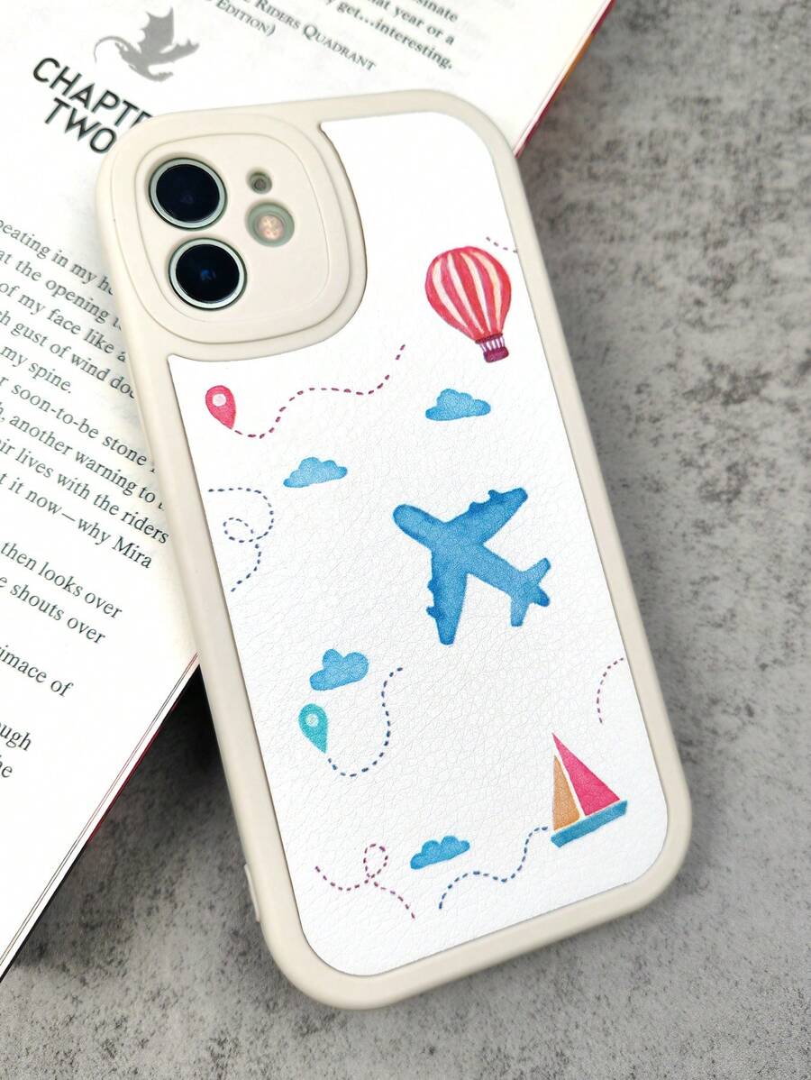 1 Ốp lưng điện thoại TPU mềm bảo vệ toàn diện cạnh viền, họa tiết máy bay đường nét đứt đơn giản, được sơn UV màu trắng, tương thích với iPhone - Nhiều màu - Xem 1