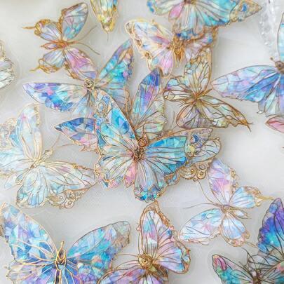 1pack(20pcs) Iridescent Butterfly Shaped Stickers For Diy Scrapbooking, Journaling Decoration