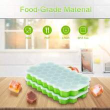 1PC Pink 37Grid Ice Tray Mold , Soft Silicone Honeycomb Ice Cube With Cover ,Washable And Reusable DIY Ice Maker For Bar Home Kitchen Tools Use - Pink - View 4