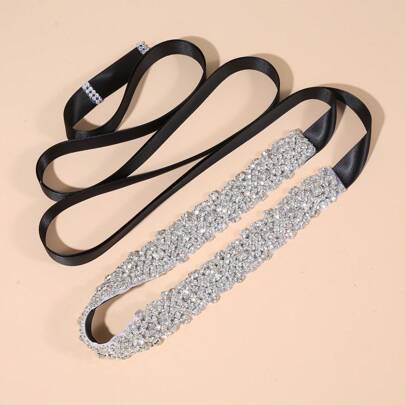 1 pieza Cinturón largo con adornos de strass hecho a mano con cinta de satén para vestido de dama de honor y novia. Accesorios para el Día de San Valentín
