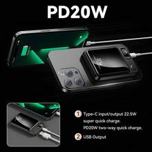 Magnetic Wireless Power Bank 12000mAh For Magsafe Battery Pack For IPhone 14 13 - Black - View 8