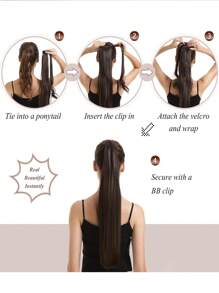 24-Inch Long Straight Brown Synthetic Hair Ponytail Extension, Made Of Heat-Resistant Fiber, Suitable For Girls And Women For Everyday Wear - Mocha Brown - View 7