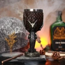 1只歐洲神話龍雕刻的葡萄酒杯,具有飛龍形狀的莖,非常適合酒吧、酒館、雞尾酒派對、送禮和桌面裝飾 - 翅膀飛龍高腳杯 - 查看 2