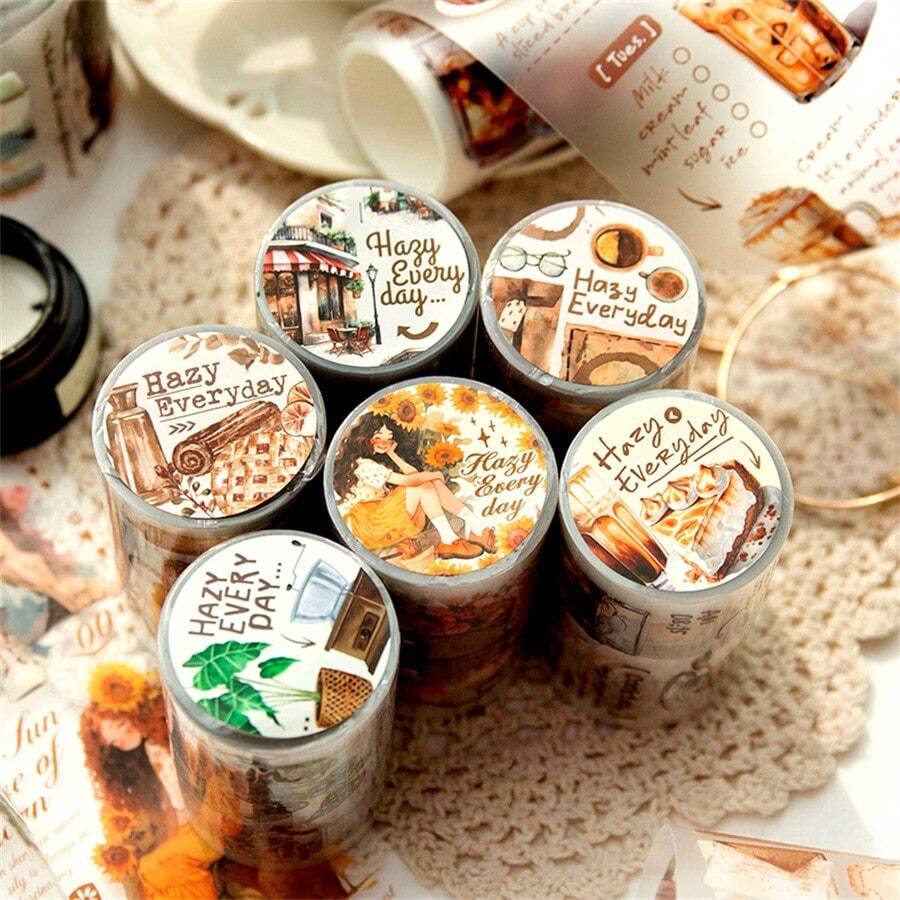 1 Miếng Mơ hồ Hằng ngày Loạt Thú cưng Ruy băng , Retro Cà phê & Thực vật Thiết kế , Mờ Chất liệu Đối với Tạp chí Làm sổ lưu niệm Đồ trang trí Ruy băng - Nhiều màu - Xem 1