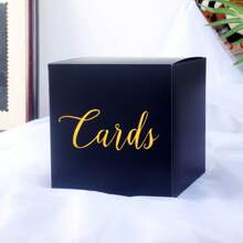 1個黑色卡片盒，帶有金箔設計，婚禮回禮箱，可用於婚禮接待，嬰兒淋浴，週年慶，生日派對，畢業禮物桌子中心裝飾（包括10張賀卡） - 黑色 - 查看 3