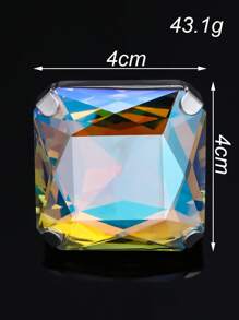 STONEFANS 1 chiếc nhẫn vuông ngoại cỡ nhiều màu sắc, phụ kiện thời trang cho tiệc tùng, trình diễn thời trang. - Bạc - Xem 6