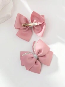 2pcs/Set Teen's Bowknot Hair Clips - Dusty Pink - View 3