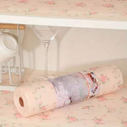 1 Roll Moisture-Proof Printed Cabinet Liner With Strawberry/Rose Pattern - Cuttable Shoe Cabinet Pad And Wardrobe Pad For Kitchen Supplies ,Dehumidifier For Home