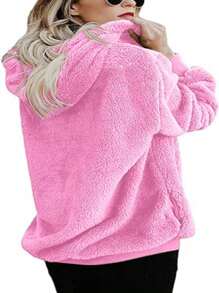 Women's Sherpa Fleece Zip Up Hoodies With Side Pockets
