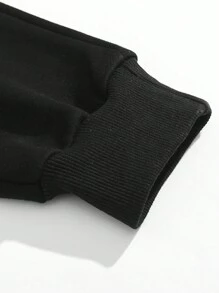 1pc Tween Boys Casual Solid Color Drawstring Fleece Sweatpants, Suitable For Commuting, School, Daily Casual, Travel, Spring/Autumn - Black - View 5