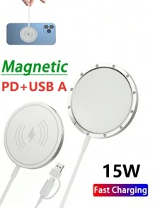 USB+USB-C 2 In 1 15W Wireless Charger Compatible With IPhone 12/13/14/15 Series