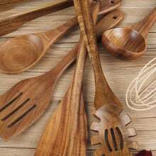 AIUHI 7pcs Wooden Cooking Utensils Set, Wooden Spoon Set, Wooden Kitchen Cooking Tools Set, Non-Stick Spatula, Kitchen Spoons - Brown - View 4