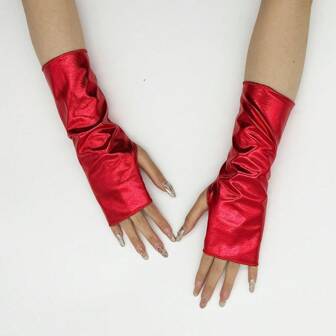 1 Pair Sexy Coated Leather Reflective Tight Bondage Gloves, Suitable For Stage Performance, Party, Couple Play, Etc.