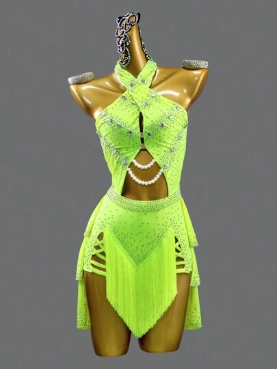 (Excluding Accessories) Latin Dancing Dress Party Women Stage Clothes Girls Prom Costumes Adult Standard Ballroom Fringe Suit Evening Parties