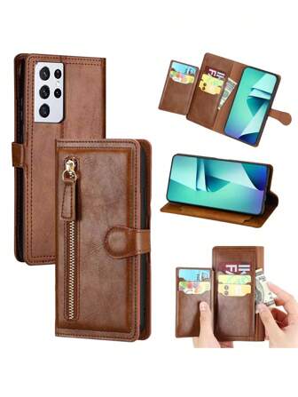 1 pièce Étui portefeuille multifonction pour carte avec boucle vintage, style professionnel pour 11, 13, 14, 15 Pro Max, Galaxy S24, S24 Ultra
