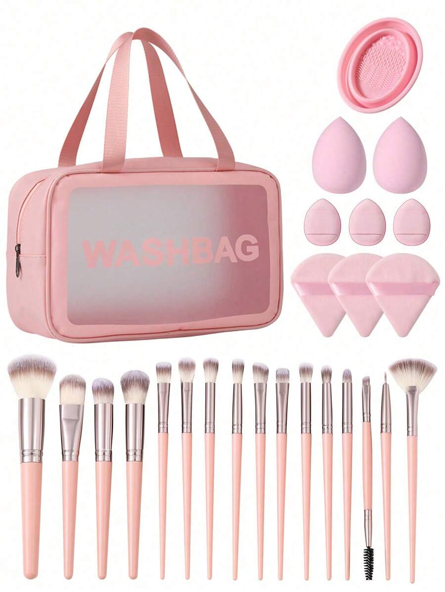 1个多功能防水拉链化妆包 + 25件套化妆工具套装、化妆刷套装、化妆刷套装、化妆刷套装、全套化妆套装、化妆刷套装、全套化妆工具、刷子套装、化妆刷套装、化妆礼品套装 - 粉色 - 查看 1