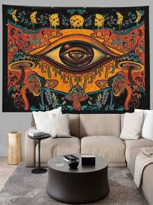 1 pieza Tapiz con estampado de ojo, luna y seta, tapiz cuadrado de fibra de poliéster moderno para decoración de habitación, sala de estar, dormitorio, bandera para habitación, decoración de pared, arte de pared, artículos de habitación, banderas para habitación, decoración del hogar, tapiz de pared - Multicolor - Ver 2