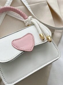 1 Pieza Bolsa Mini En Forma De Corazón Para Niñas, Estilo De Cubierta, Bolsa Cruzada De Pu Contrastante, Para Uso Diario - Blanco - Ver 3
