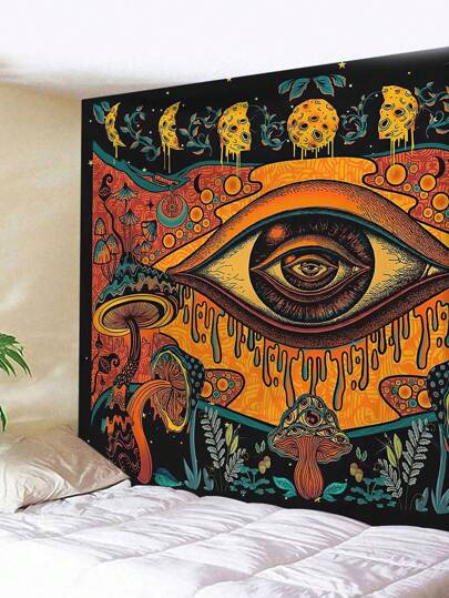 1pc Eye, Moon, Mushroom Pattern Printed Tapestry, Modern Polyester Fiber Square Tapestry For Room, Living Room, Bedroom Decoration, Flag For Room, Room Decor, Tapestry, Wall Decor, Wall Art ,Room Stuffs, Flags For Room, Home Decor, Wall Tapestry
