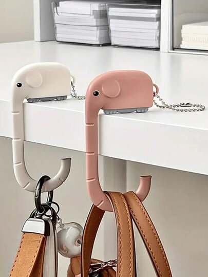 1pc Elephant Wall Hook For Office With Non-Slip Design - Stainless Steel Finish, Oval-Shaped, Plastic Material, Single Hook For Hanging Bags And Accessories (Random Style),School Supplies,Back To School