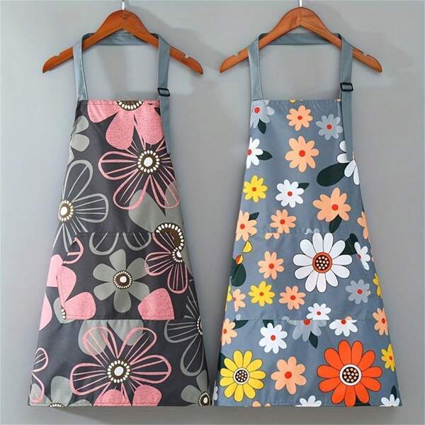 1pc Oil-Proof And Waterproof Apron, Floral Print Apron For Gardening & Cooking,Kitchen,Bathroom,Home,Household Supplies