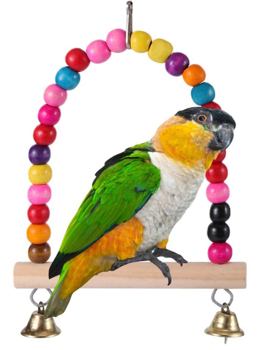 1pc Colorful Wooden Beads Arched Parrot Swinging Frame, Cage-style Bird Toy Frame Climbing Ladder, Random Color - Multicolor - View 1