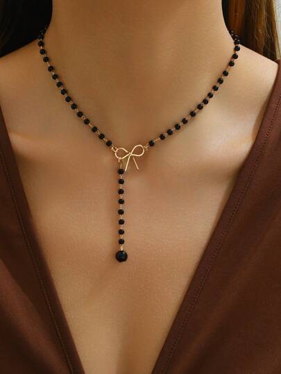1pc Elegant Butterfly & Faux Pearl Tassel Pendant Necklace, Great For Party And Gifting